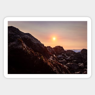 Orange Sunset and Coastal Rocks Sticker